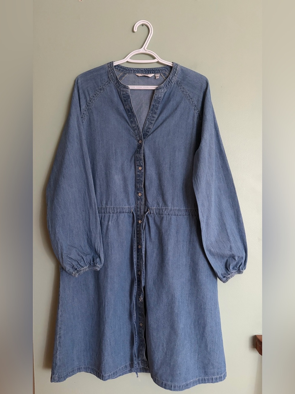 b.young Denim Shirt Dress 6 Blue Jean Midi Pockets Balloon Sleeve Cottagecore